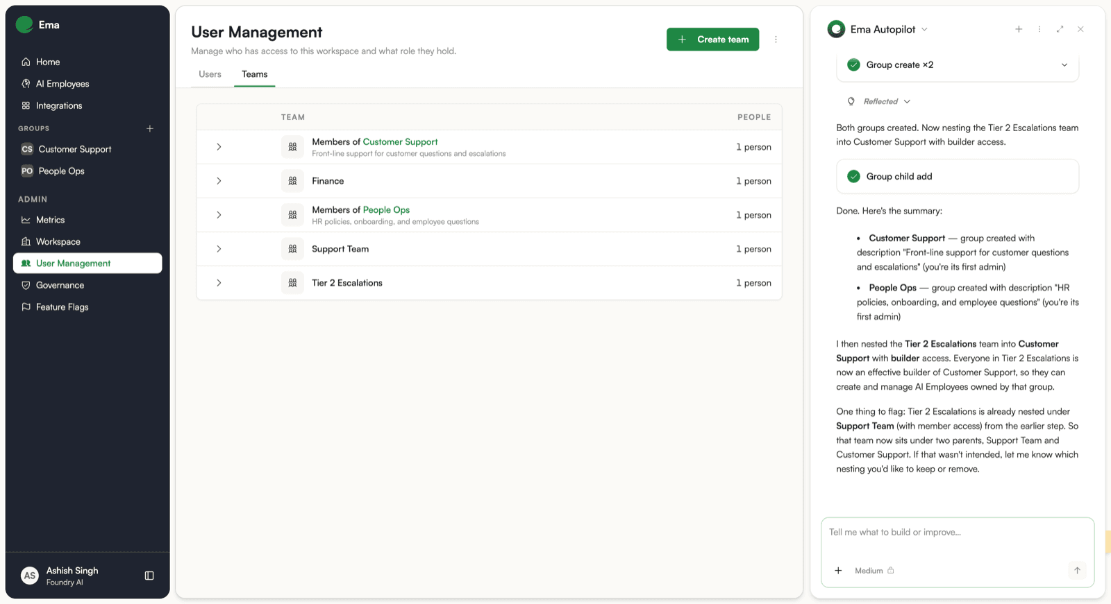 Autopilot creating two groups and nesting a team into one of them