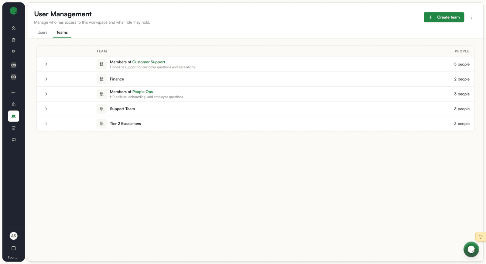 The Teams tab of User Management, beside Users