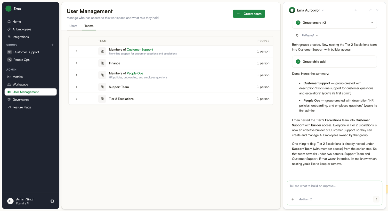 Autopilot creating two groups and nesting a team into one of them