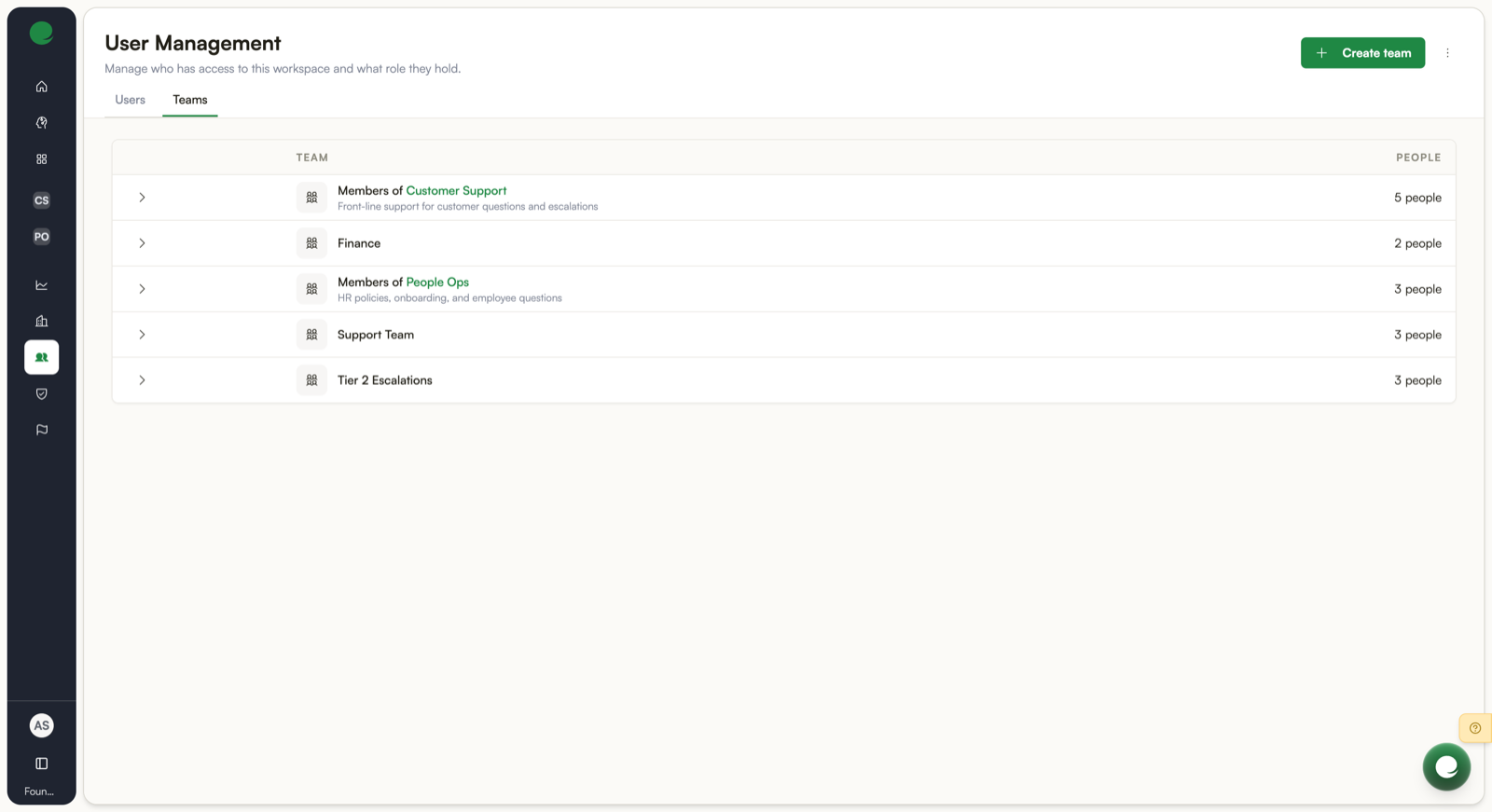 The Teams tab of User Management, beside Users